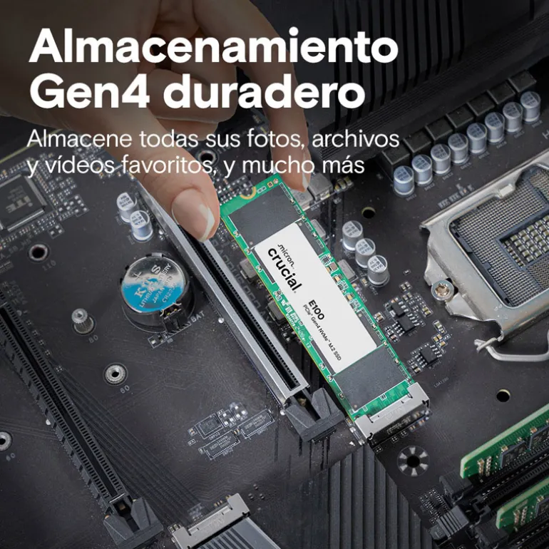Disco Duro M.2 Crucial E100 1TB PCIe Gen4 x4 NVMe SSD Tray