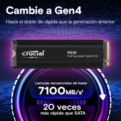 Disco Duro M.2 Crucial P310 2TB PCIe Gen4 x4 NVMe SSD Con Disipador