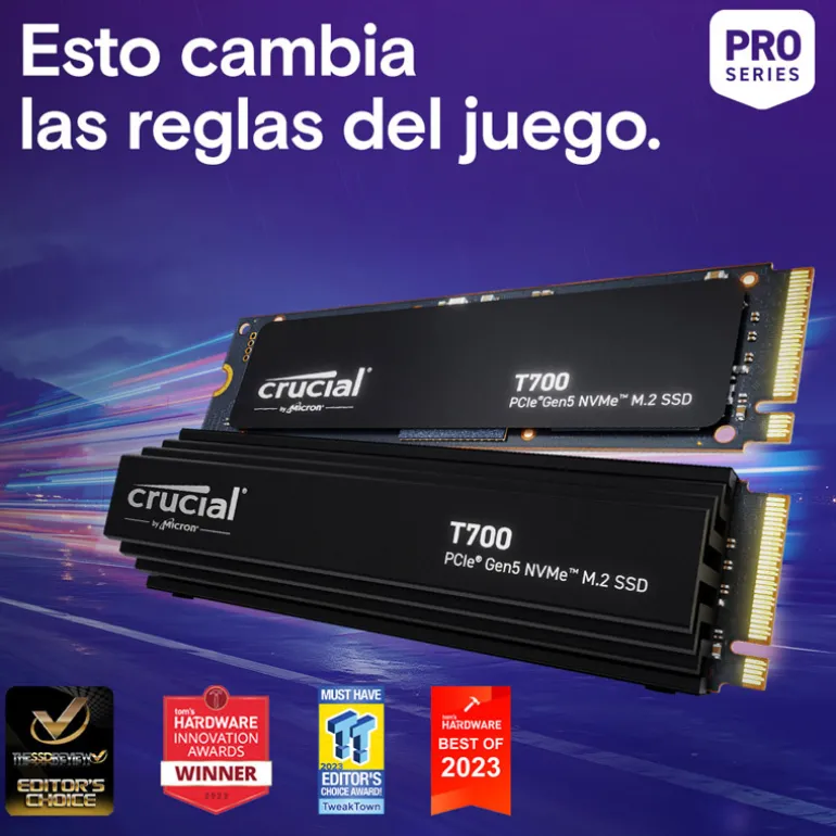 Disco Duro M.2 Crucial T700 1TB PCIe Gen5 x4 NVMe SSD Con Disipador