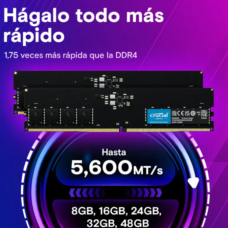 Memoria DDR5 Crucial 8GB 1x8GB 5600MHz CL46 EXPO-XMP