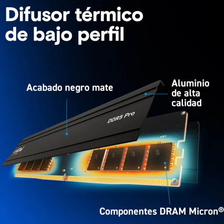 Memoria DDR5 Crucial Pro 64GB 2x32GB 5600MHz CL46 EXPO-XMP Negro