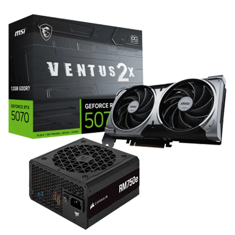 Pack MSI GeForce RTX 5070 VENTUS 2X OC 12GB DLSS4+Corsair RM750e 80 Gold 750W ATX 3.0 PCIE 5.0 Modular