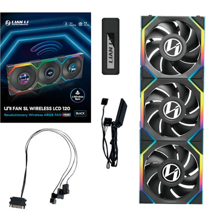 Ventilador Lian Li Uni Fan SL LCD ARGB 120mm Triple Pack Wireless Negro