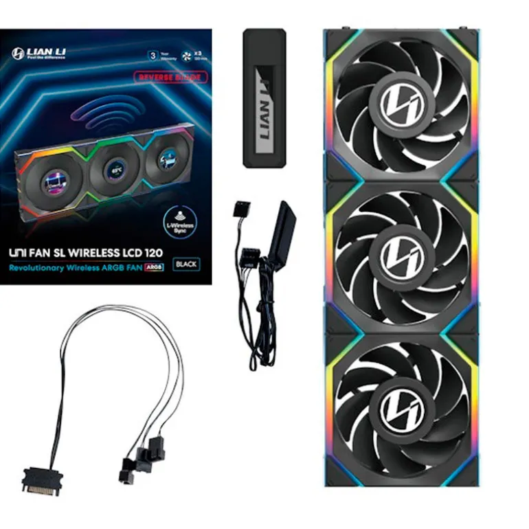 Ventilador Lian Li Uni Fan SL LCD ARGB Reverse Blade 120mm Triple Pack Wireless Negro